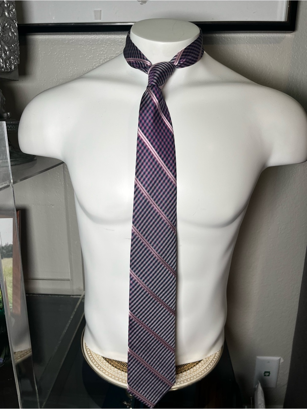 Slim Pink and Black Diagonal Stripe Tie
